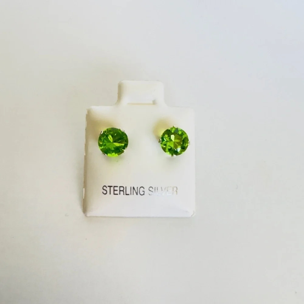 New Lime Green Round CZ Sterling Silver Earrings